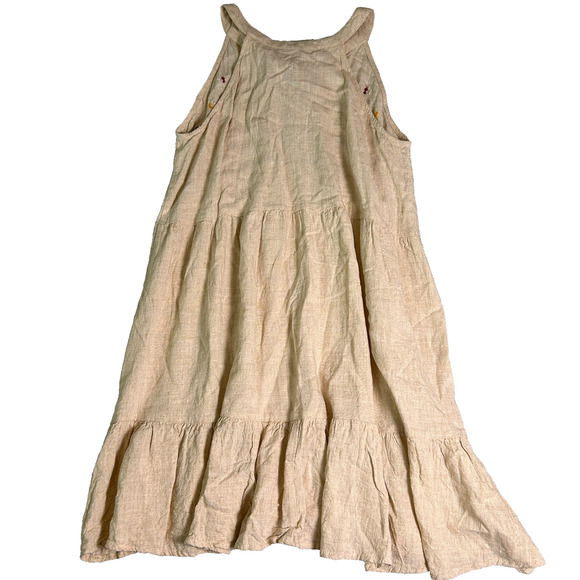 Easel Mini Linen Blend Halter Dress Womens M Boho Embroidered Cottagecore Flowy - Picture 4 of 9